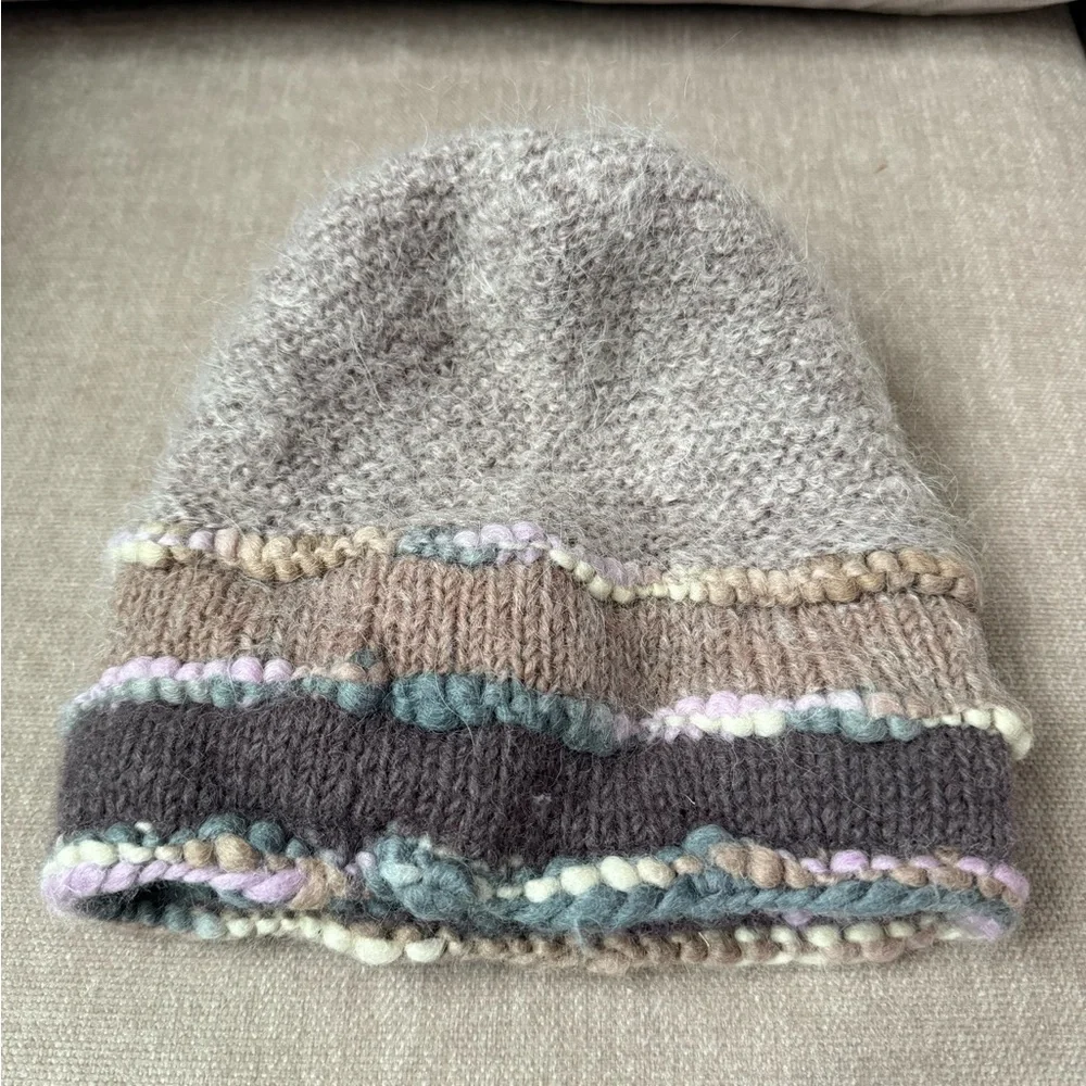 Handmade Knit Hat with Floral Accent